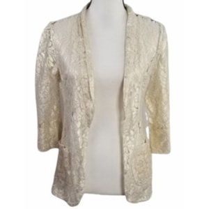 EUC | Pinky | Women’s Boho Style Gold Shimmer Sheer Lace Blazer | Size L